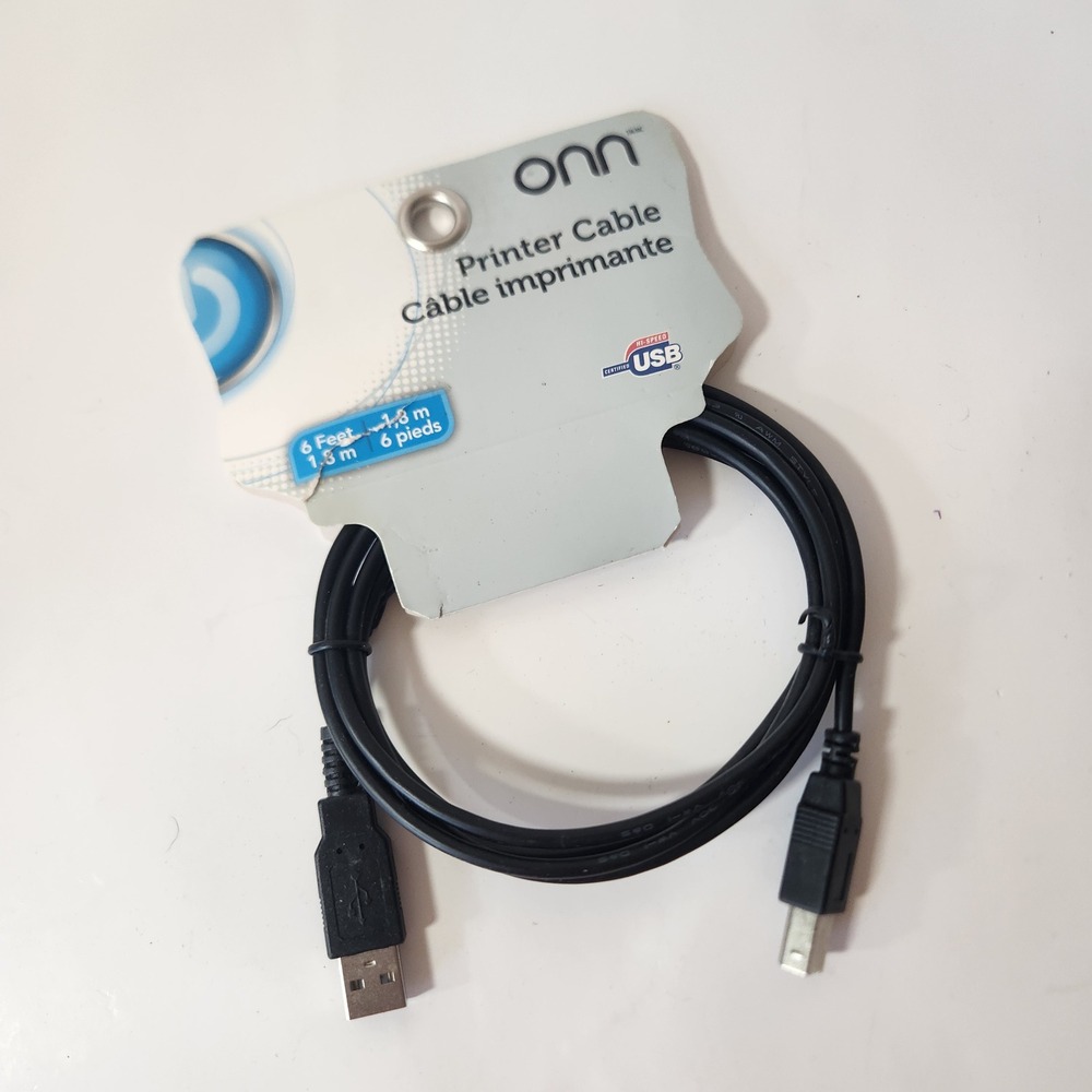 Onn 6ft High-Speed USB Printer Cable A to B Male Scanner Cord‎ Black